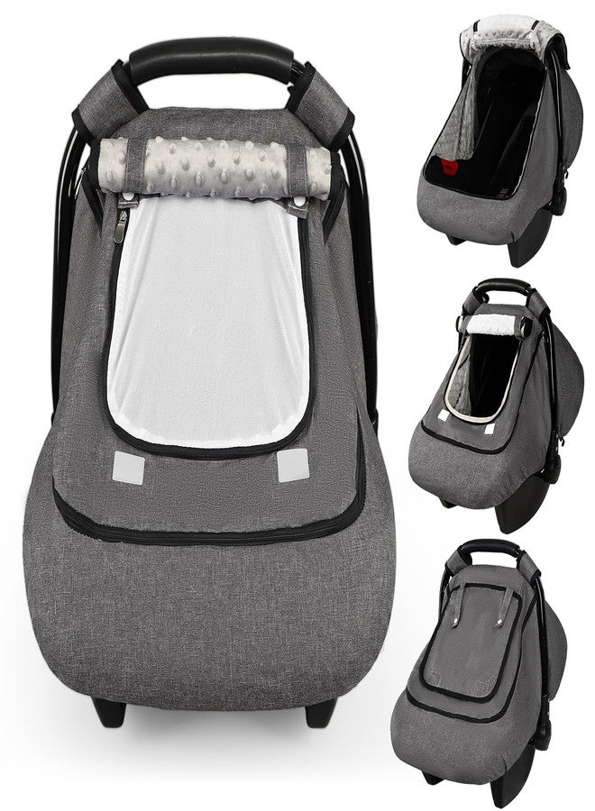 GFU Winter Baby Car Seat Cover Waterproof, Windproof Car Seat Covers for Newborns with Double-Layer Window, Infant Car Seat Canopy for Girls with Minky Dot Backing, Keeps Babies Warm and Cozy, Black - Image 1